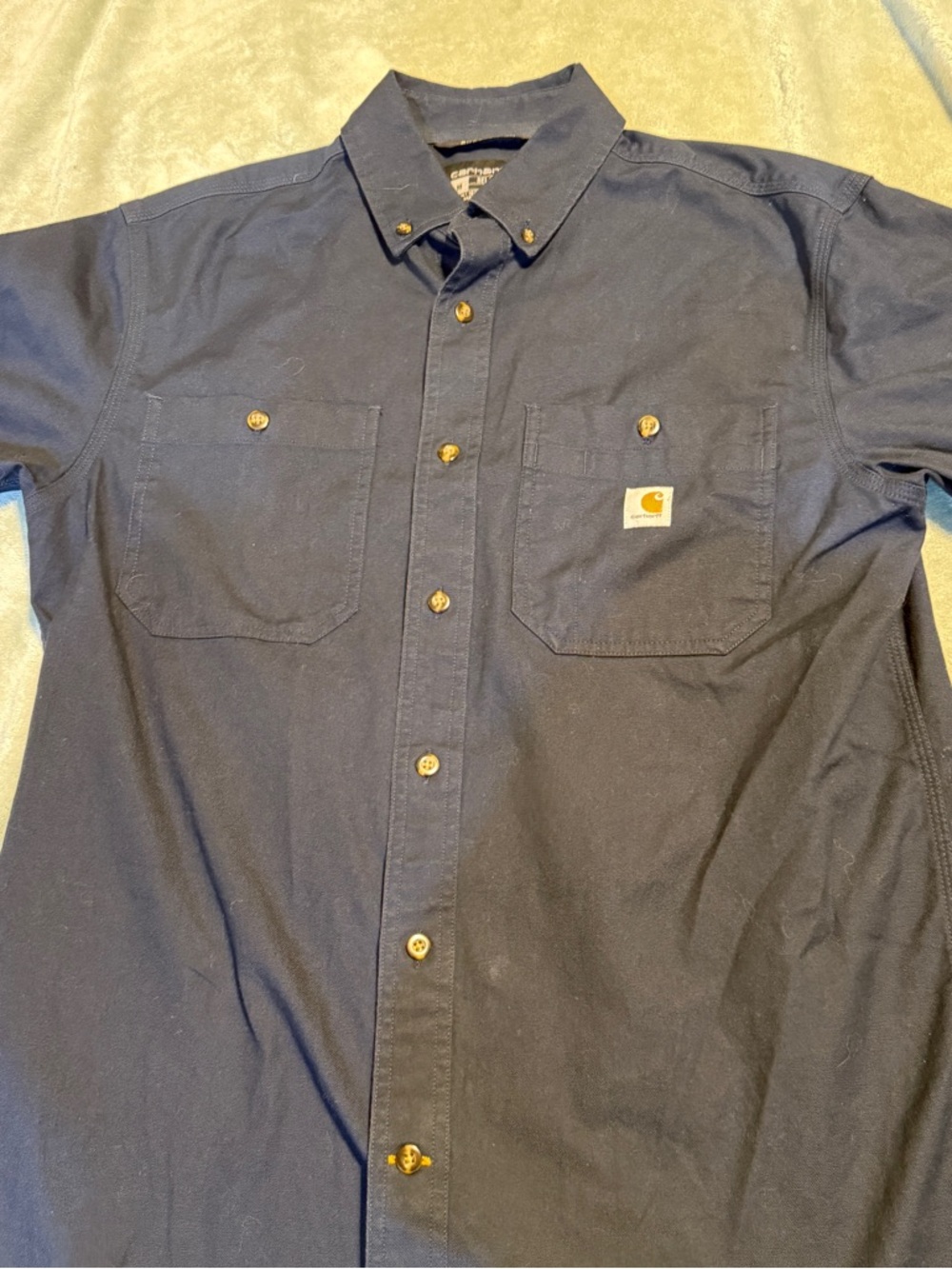 Carhartt Navy Button-Down Work Shirt with Chest Pockets